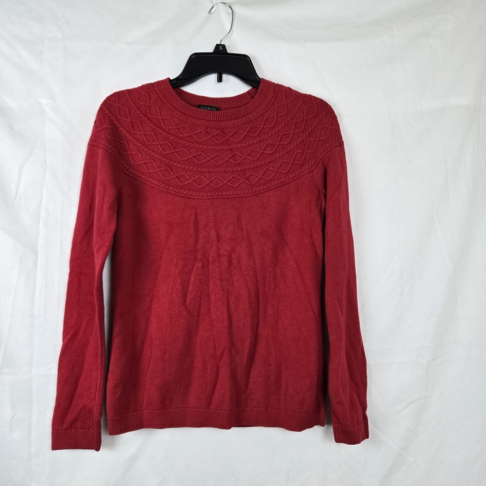 Talbots Women's Preppy Red Diamond Cable Knit Long‎ Sleeve Holiday Sweater Small